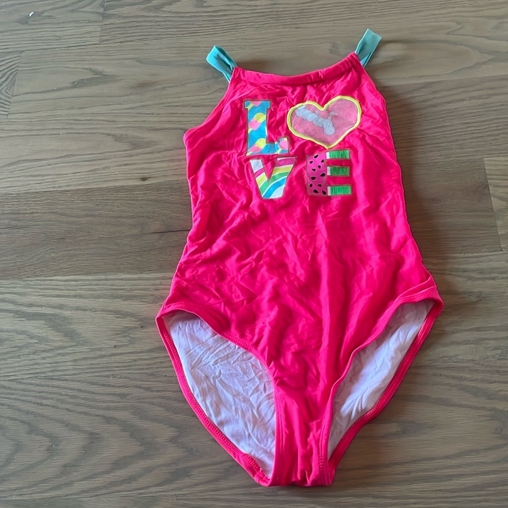 Vibrant pink and blue swimsuit